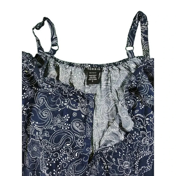 Torrid Blue Paisley Cold Shoulder Blouse – Boho Print, Size 0 (Large/12) - Picture 3 of 6